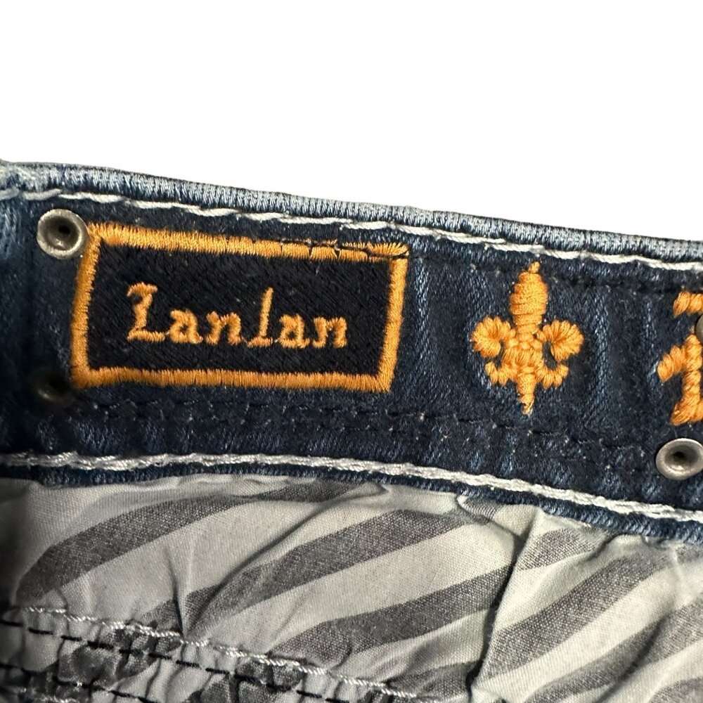 Rock Revival Lanlan Bootcut 27 Jeans Swarovski Leather Insert Faux Flap Pocket - Picture 13 of 16